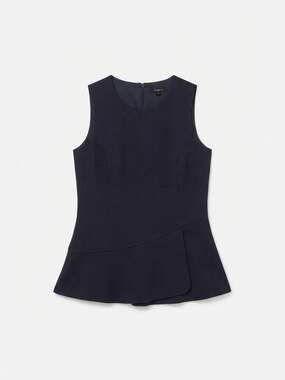 Theory Wool Blend Peplum Top Women Size 0 Black Sleeveless Blouse Chic Minimalis